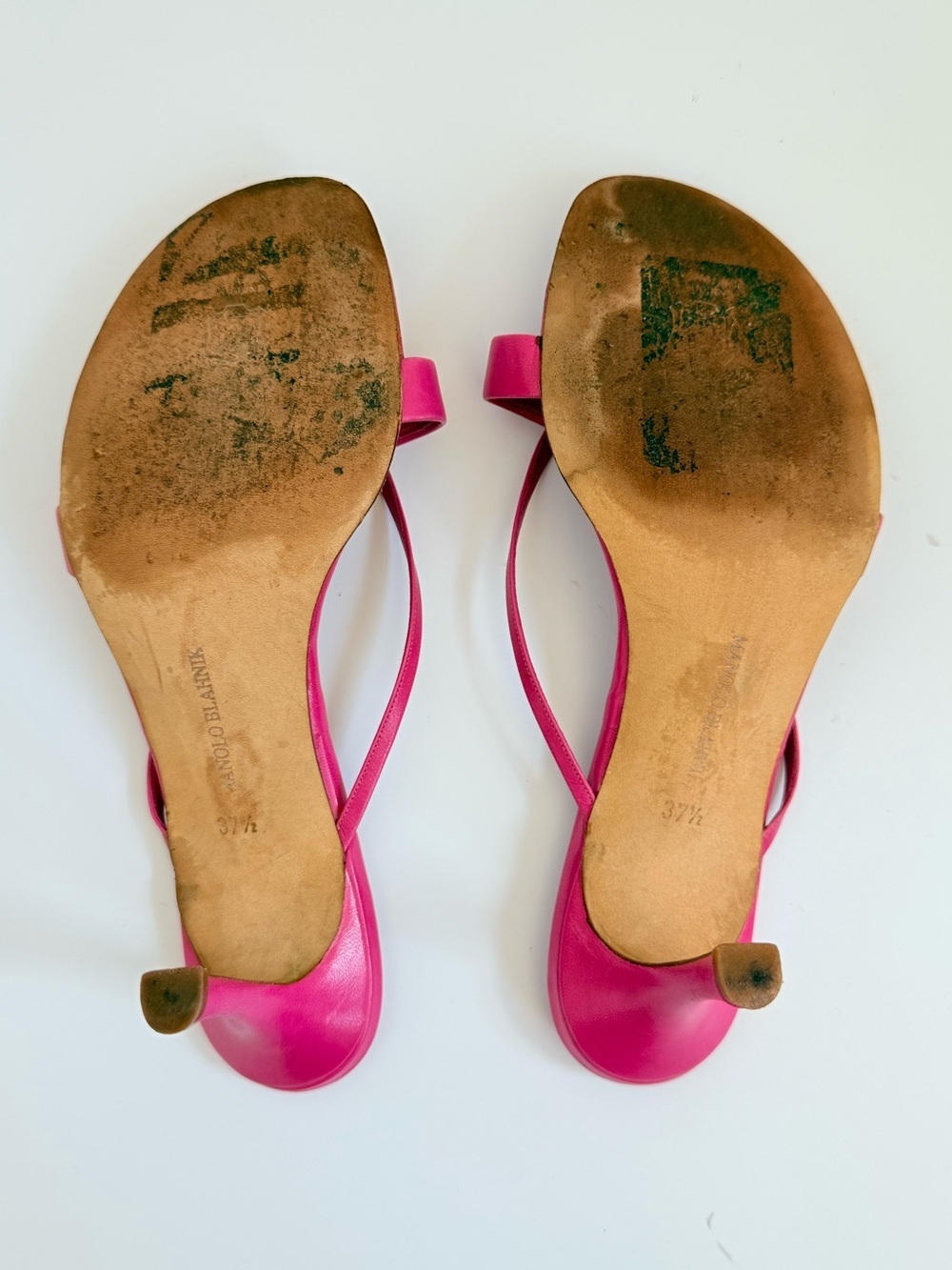 Rare Manolo Blahnik Hot Pink Strappy Thong Mule Sandals Kitten Heel EU 37.5 Y2K - Picture 10 of 12